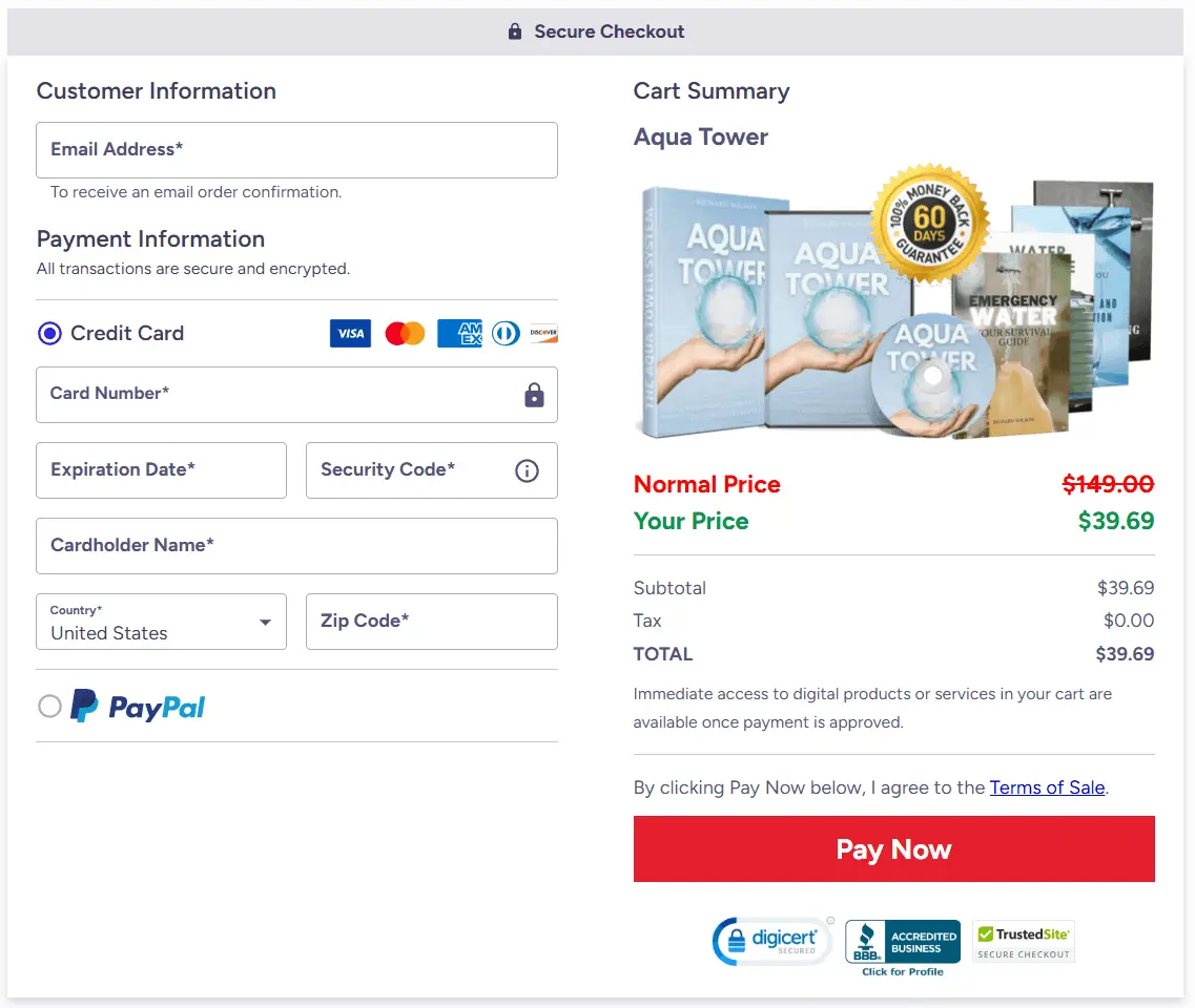 Aqua Tower checkout page